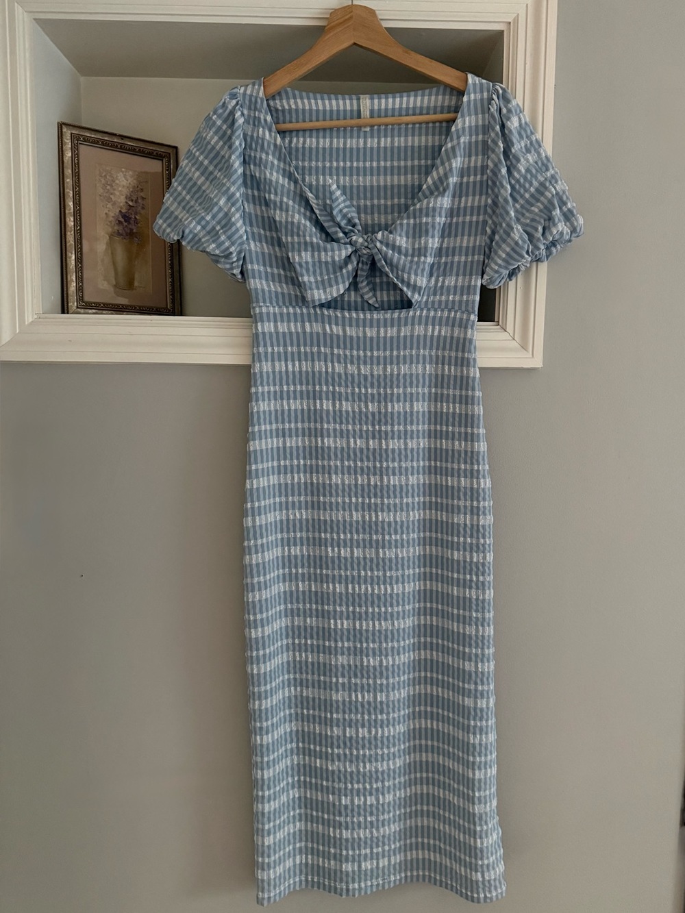 Urban Outfitters Blue and White Milk Maid Gingham Midi Dress | Size XS